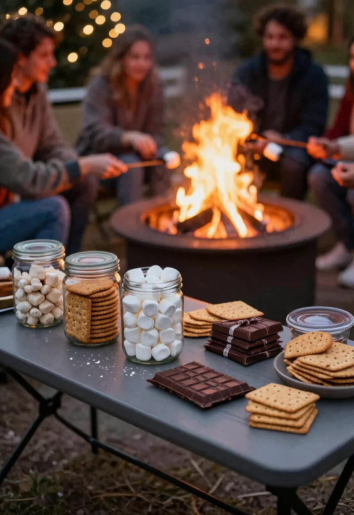 15 Fire Pit Backyard Ideas on a Budget for Small Yards - 15. Fire Pit with S'mores Station 1