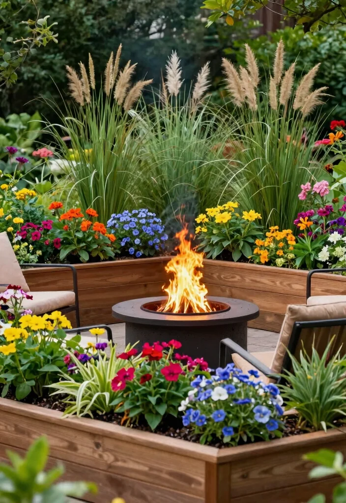 15 Fire Pit Backyard Ideas on a Budget for Small Yards - 6. Fire Pit with Surrounding Planters 1