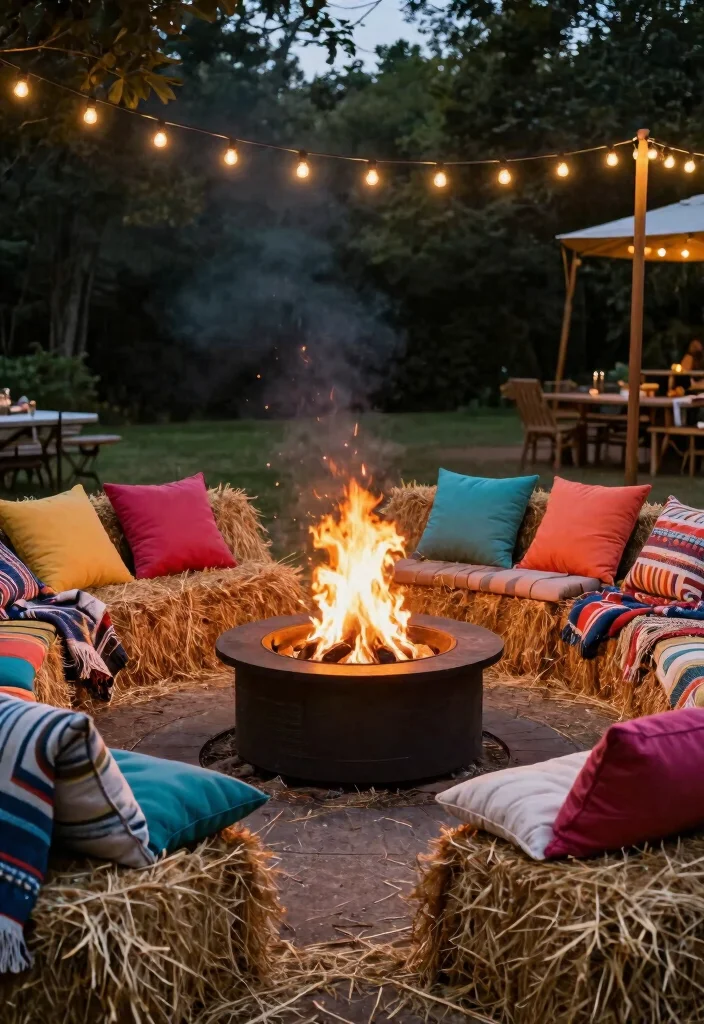 15 Fire Pit Backyard Ideas on a Budget for Small Yards - 7. Fire Pit with DIY Seating Bouquets 1