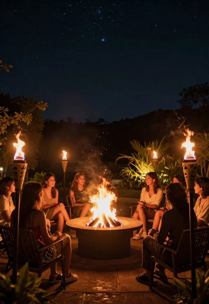 15 Fire Pit Backyard Ideas on a Budget for Small Yards - 8. Fire Pit with Tiki Torches 1