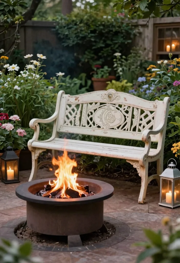 15 Fire Pit Bench Ideas That Seat More Than Two People - 13. Vintage Bench Style 1