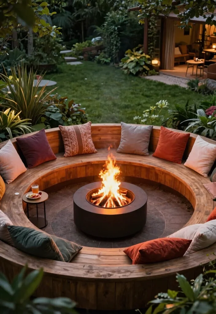 15 Fire Pit Bench Ideas That Seat More Than Two People - 2. Curved Benches for Cozy Conversations 1