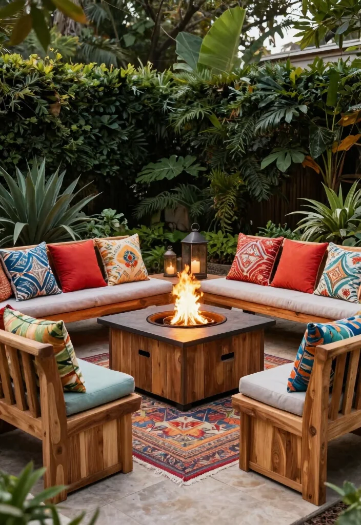 15 Fire Pit Bench Ideas That Seat More Than Two People - 6. Teak Benches with Cushioning 1