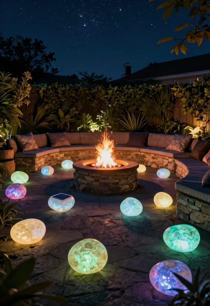 15 Fire Pit Lighting Ideas That Stay On Without Extension Cords - 12. Solar Glow Stones 1
