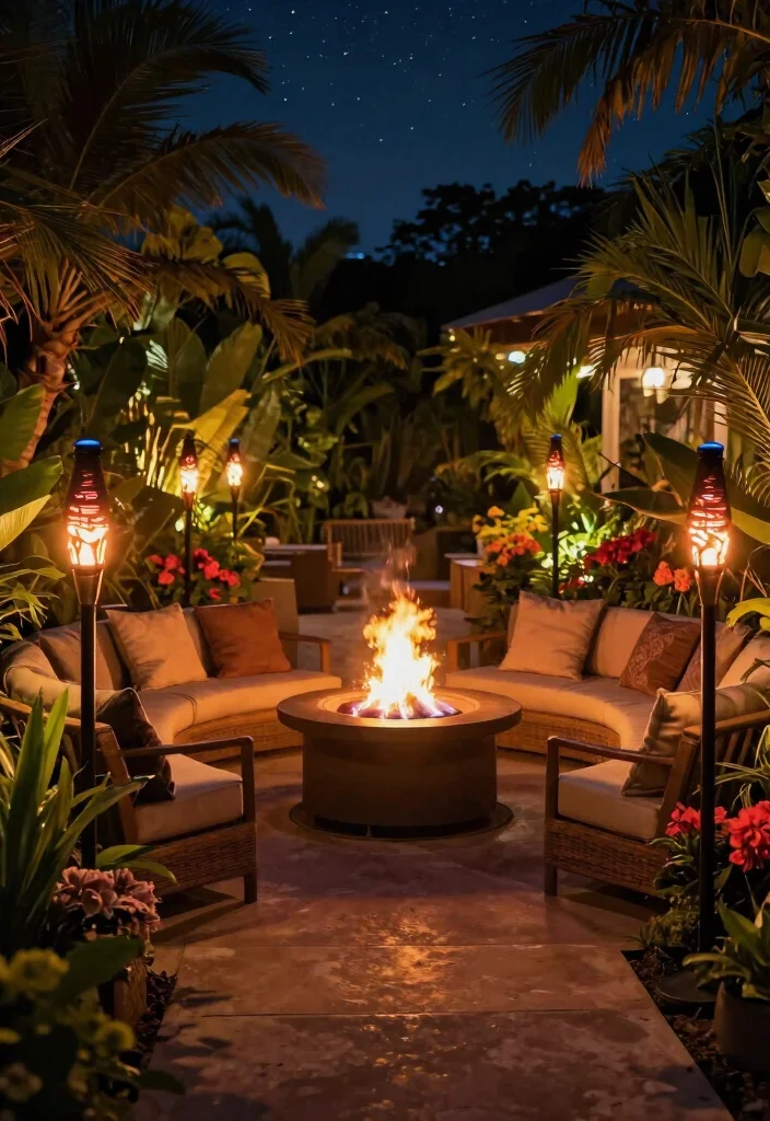 15 Fire Pit Lighting Ideas That Stay On Without Extension Cords - 14. Solar-Powered Tiki Torches 1