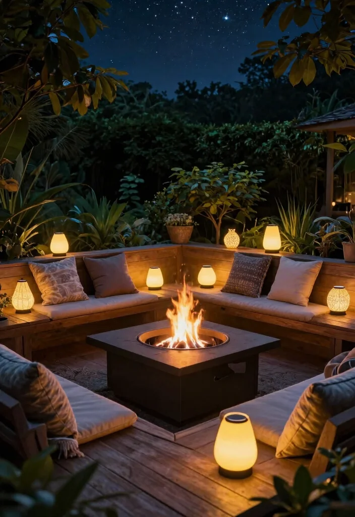 15 Fire Pit Lighting Ideas That Stay On Without Extension Cords - 7. Solar-Powered Tabletop Lights 1