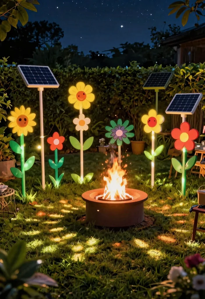 15 Fire Pit Lighting Ideas That Stay On Without Extension Cords - 8. Solar Garden Stakes 1