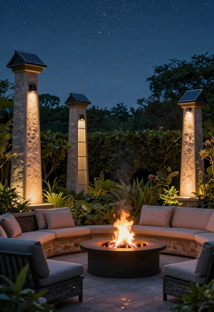 15 Fire Pit Lighting Ideas That Stay On Without Extension Cords - 9. Solar Accent Pillars 1