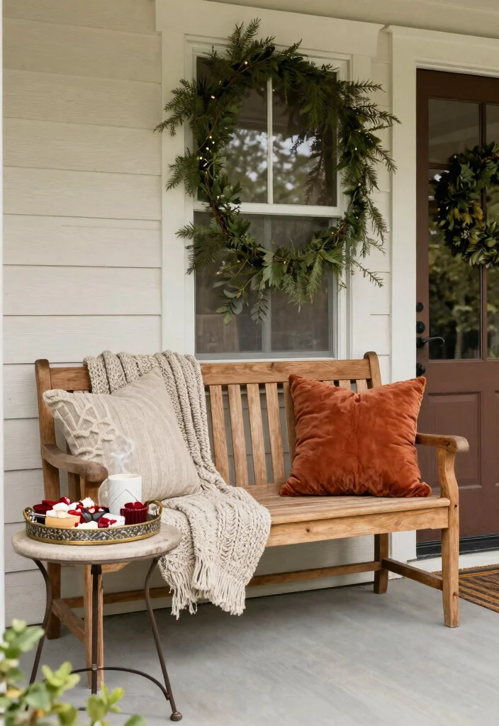 15 Front Porch Christmas Decor Ideas That Look Festive Not Cluttered - 4. Stylish Porch Furniture 1