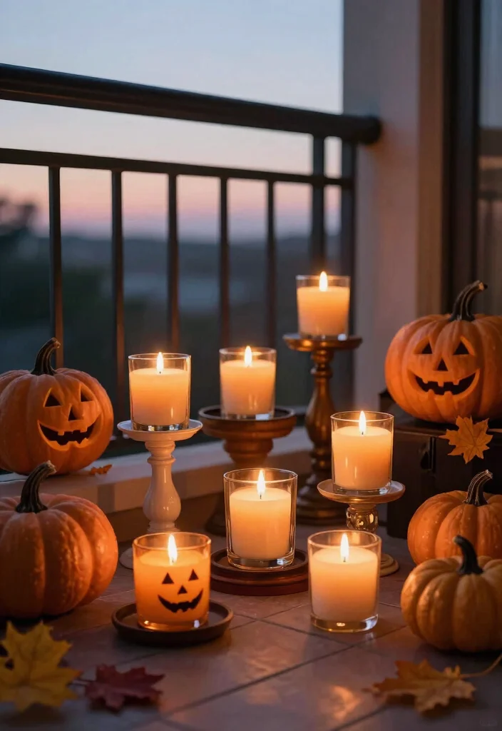 15 Halloween Balcony Decor Ideas for Small Spaces and Railings - 15. Final Touches with Halloween Scented Candles 1
