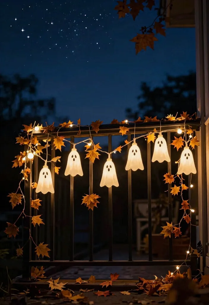 15 Halloween Balcony Decor Ideas for Small Spaces and Railings - 2. Ghostly String Lights 1
