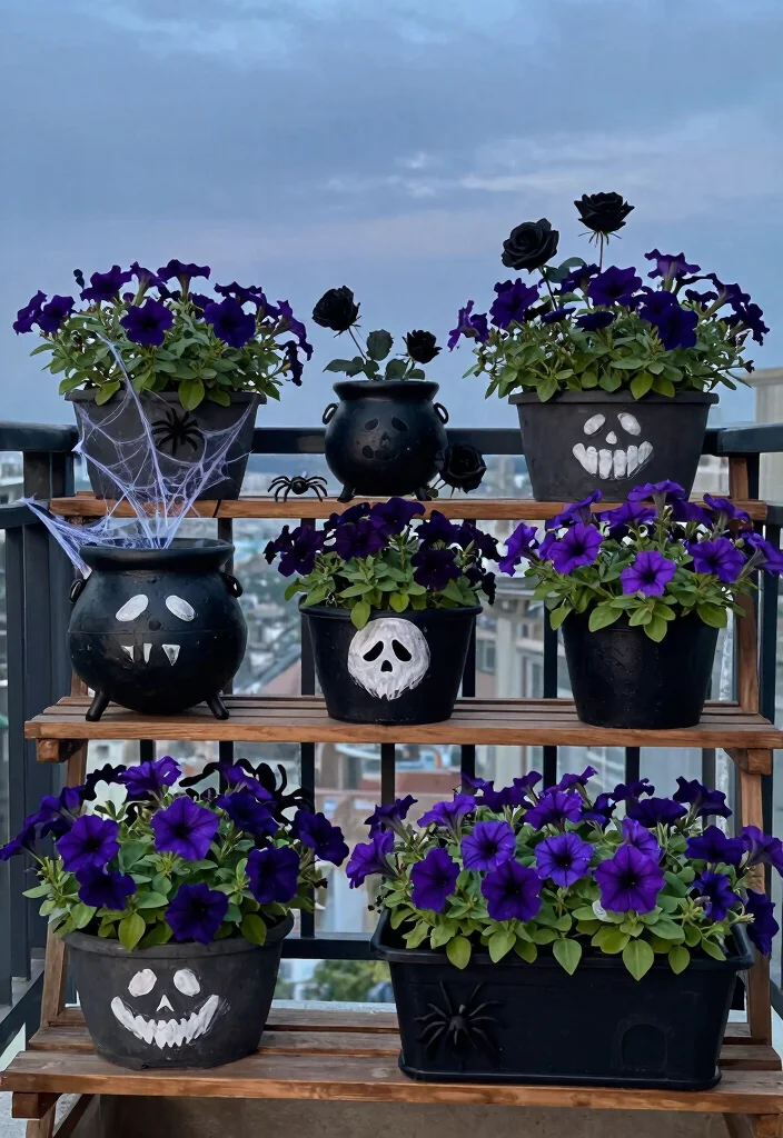 15 Halloween Balcony Decor Ideas for Small Spaces and Railings - 3. Creepy Crawly Planters 1