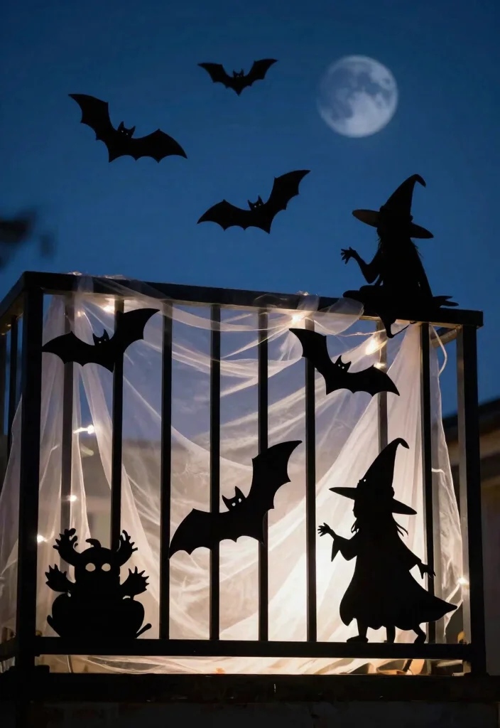 15 Halloween Balcony Decor Ideas for Small Spaces and Railings - 4. Spooky Silhouettes on the Railing 1