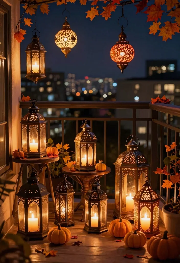 15 Halloween Balcony Decor Ideas for Small Spaces and Railings - 5. Hauntingly Beautiful Lanterns 1