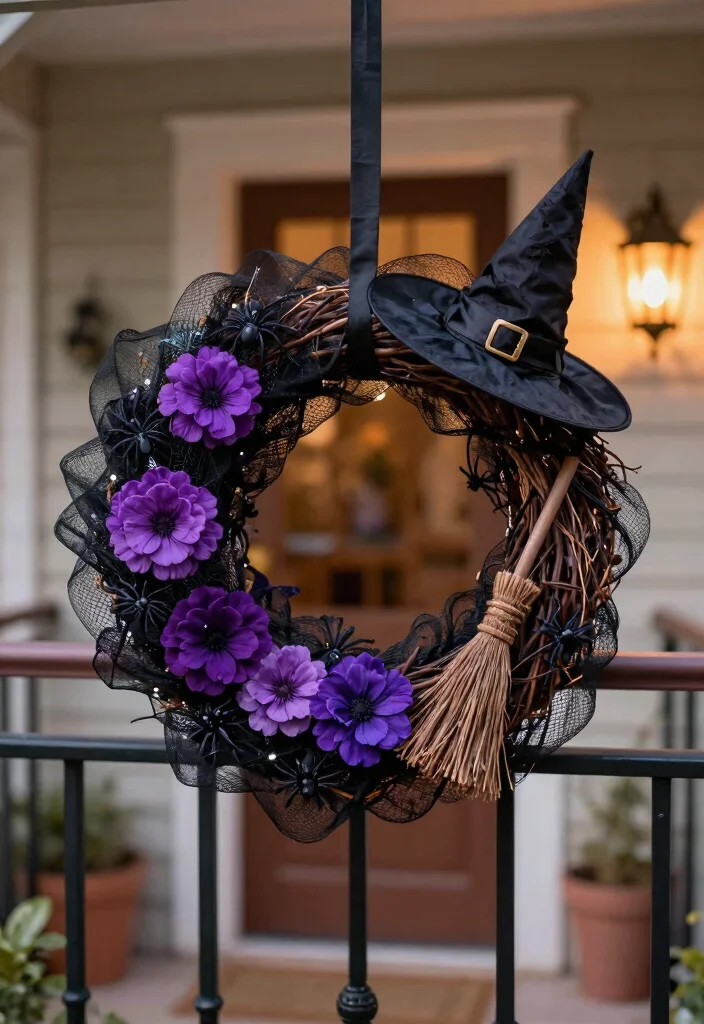 15 Halloween Balcony Decor Ideas for Small Spaces and Railings - 6. Witchy Wreaths 1