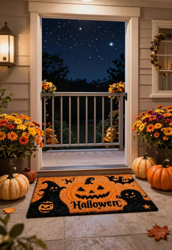 15 Halloween Balcony Decor Ideas for Small Spaces and Railings - 8. Halloween Themed Doormats 1