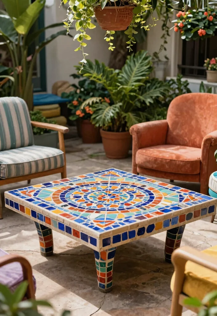 15 Outdoor Coffee Table Ideas That Don't Rot or Rust - 6. Colorful Tile Table Designs 1