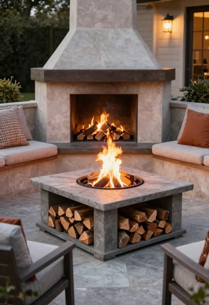 15 Outdoor Fire Pit Ideas That Stay Lit Through Wind and Rain - 13. Fire Pit with Storage 1