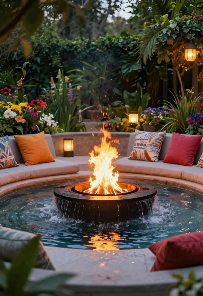 15 Outdoor Fire Pit Ideas That Stay Lit Through Wind and Rain - 15. Fire Pit with Water Features 1
