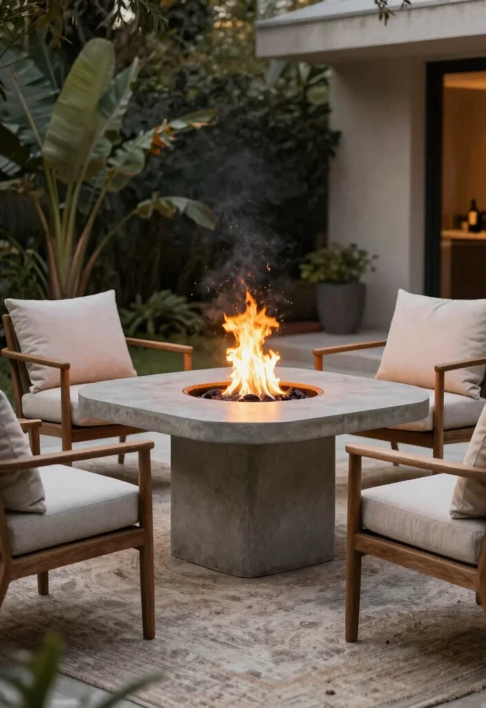 15 Outdoor Fire Pit Ideas That Stay Lit Through Wind and Rain - 6. Concrete Fire Table 1