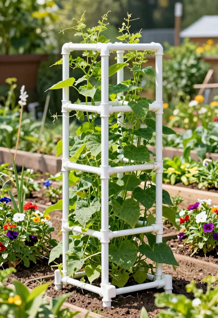 15 Vegetable Garden Trellis Ideas That Maximize Space and Keep Plants Healthy - 12. DIY PVC Pipe Trellis 1
