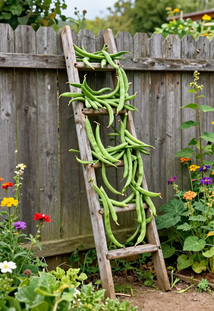 15 Vegetable Garden Trellis Ideas That Maximize Space and Keep Plants Healthy - 3. Leaning Ladder Trellis 1