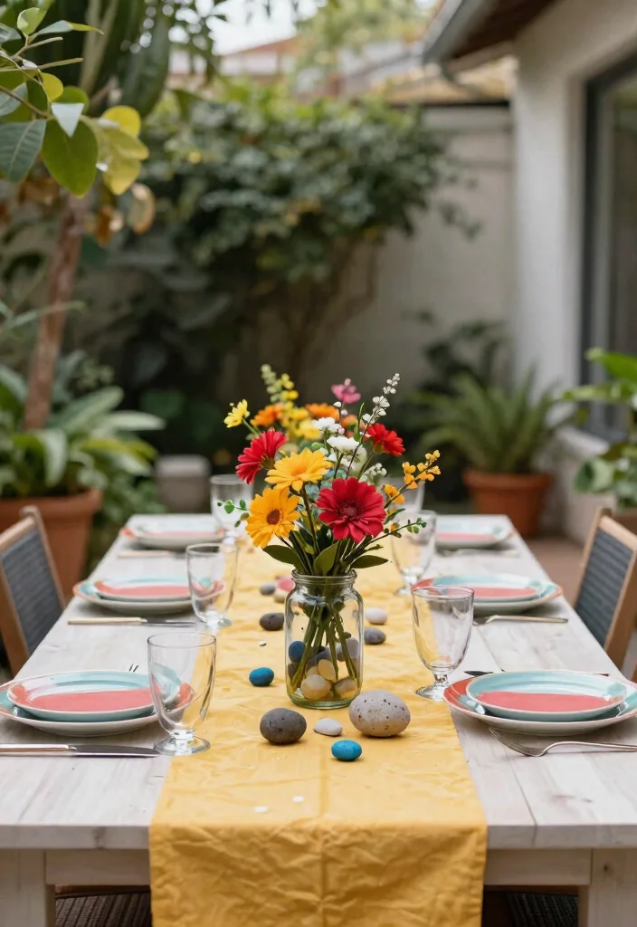 18 Dollar Tree Outdoor Decor Ideas That Actually Look Expensive - 11. Colorful Table Centerpieces 1