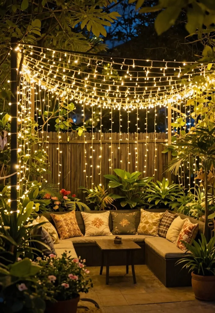 18 Dollar Tree Outdoor Decor Ideas That Actually Look Expensive - 7. Fairy Light Canopy 1
