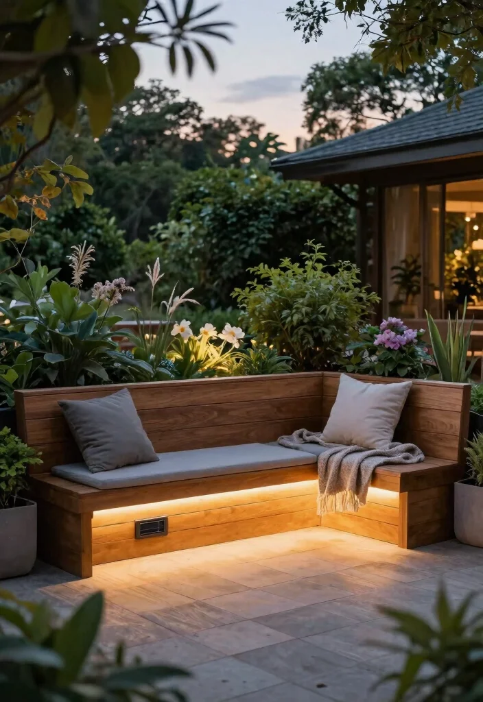 18 House Lighting Outdoor Ideas That Boost Curb Appeal Fast - 7. Under-Bench Lighting 1