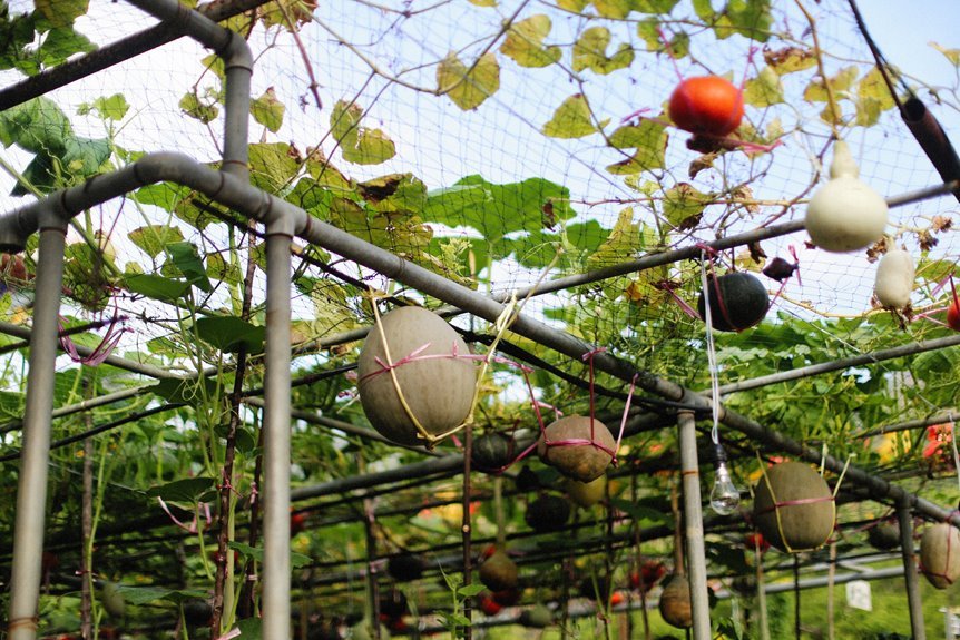 growing pumpkins on a trellis