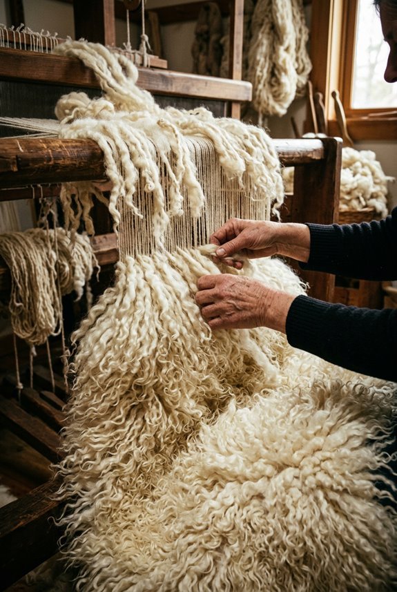 raw wool transforms into fluffy natural floke rug