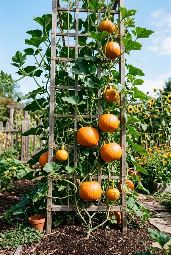How You Can Grow Pumpkins on a Trellis 2 vertical pumpkin trellis improves health