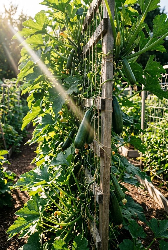 vertical zucchini trellis yields efficiency airflow easier harvest